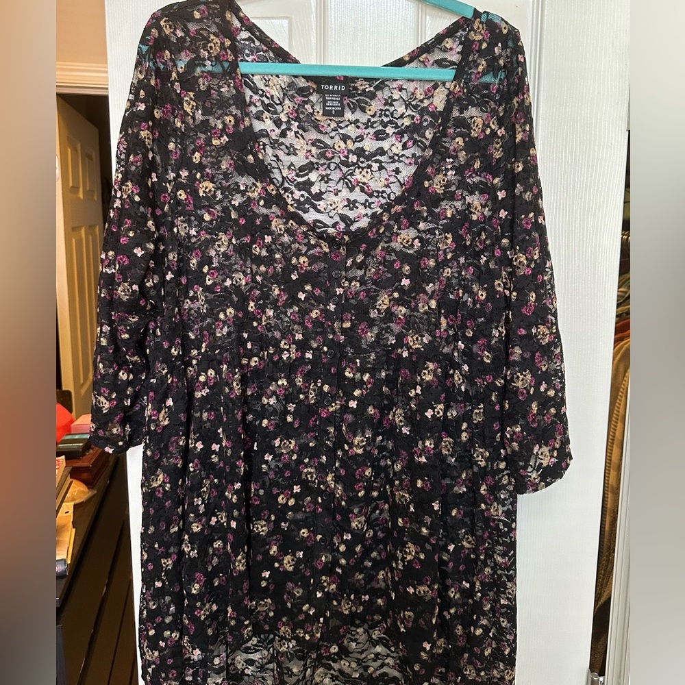Torrid Black Floral Blouse